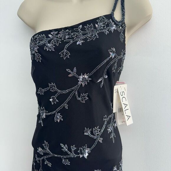 Scala Women’s Vintage Y2K Black Beaded Asymmetrical One Shoulder - Picture 7 of 10